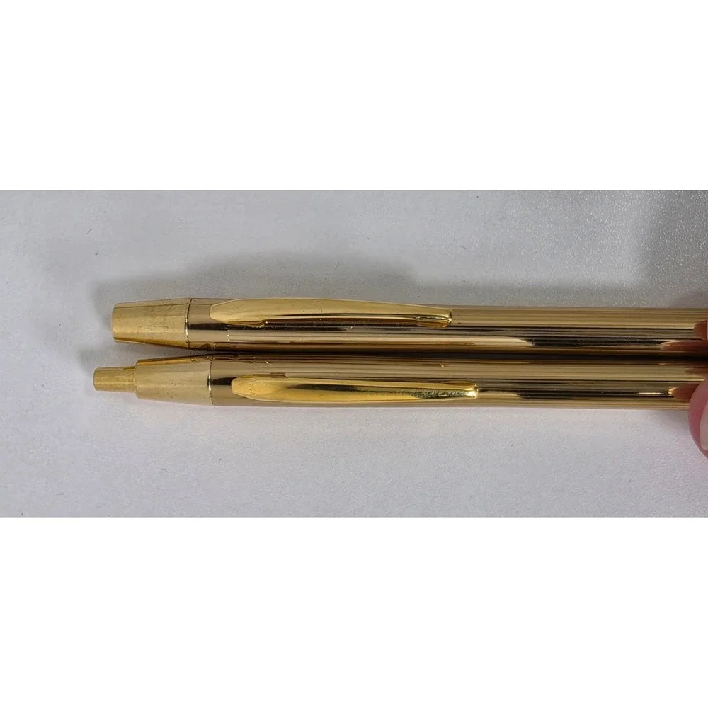 Vintage Gold Tone Pinstripe Pen and Mechanical Pencil Set USA Made with Box